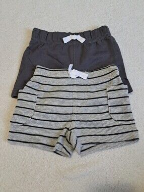 Set Of 2 Carter's Shorts Gray and Black Striped Knit Shorts Set Size 6 Months